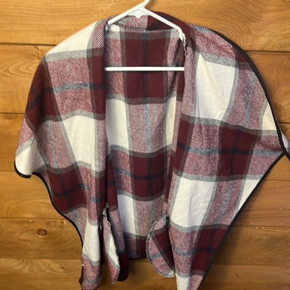 Open Front Draped Lapel Open Vest Women's Lg Buffalo Plaid mauve White Pockets - Picture 4 of 8